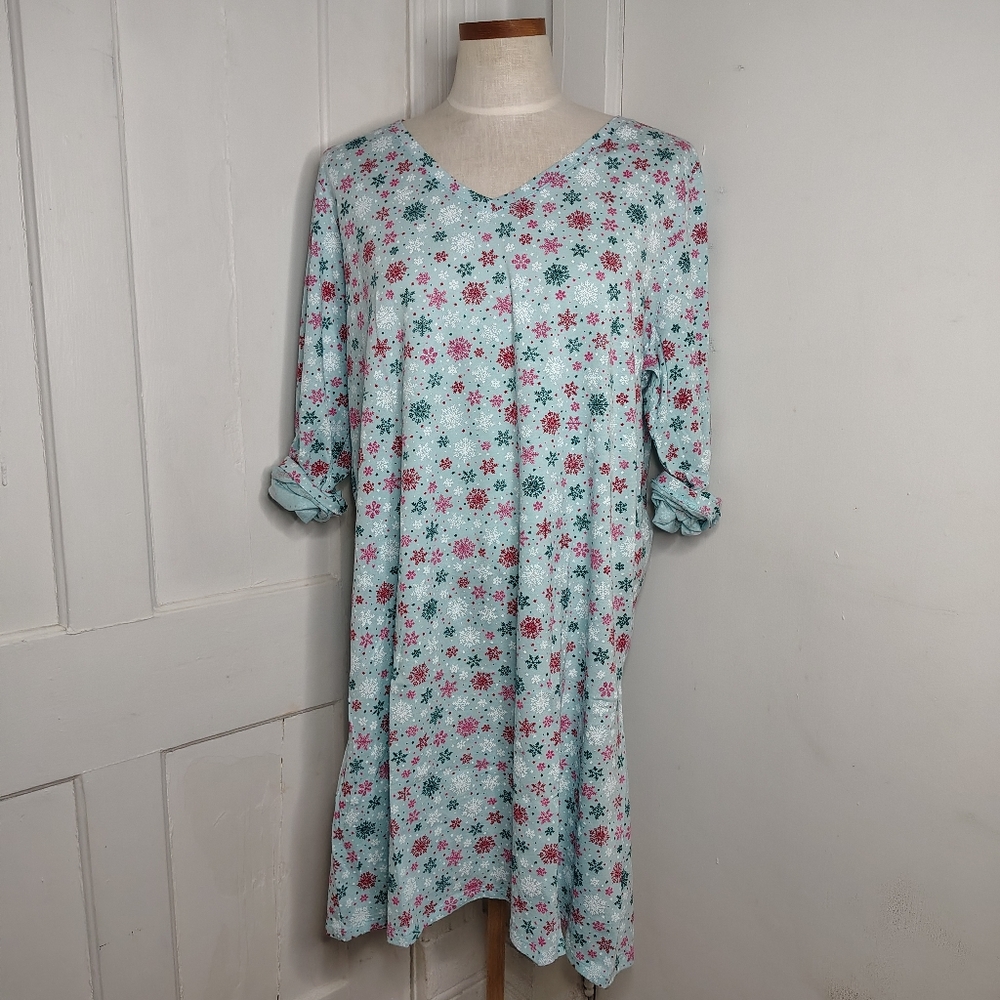 NWT Charter Club V-Neck Long Sleeve Nightgown Holiday Snowflakes Women's Size XL